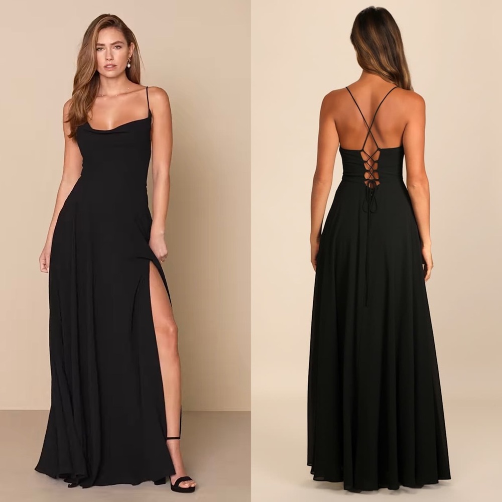 NWT LULUS Chiffon Draped Neck Lace Up Corset Back Formal Wedding Guest Dress XL - Picture 6 of 9